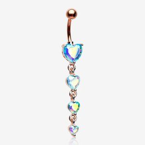 Rose Gold Radiant Heart Sparkle Cascade Chandelier Belly Button Ring